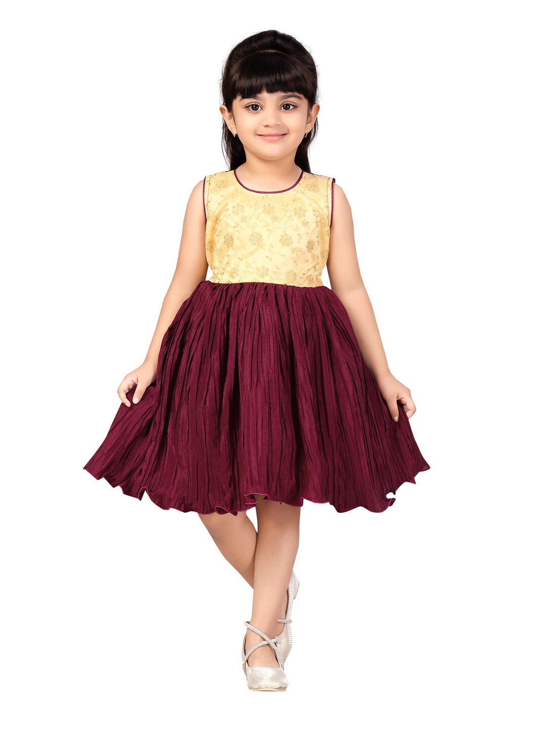 

Aarika Girls Maroon Floral Net Fit & Flare Dress, Purple