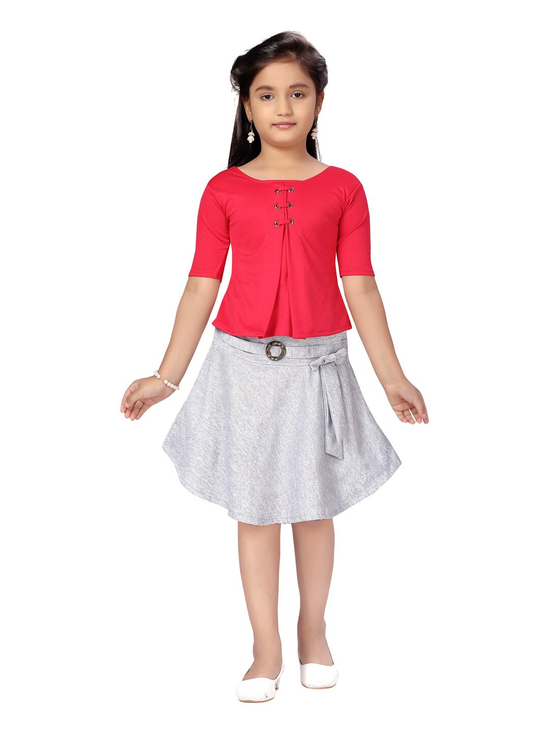 

Aarika Girls Pink & Grey Top with Skirt