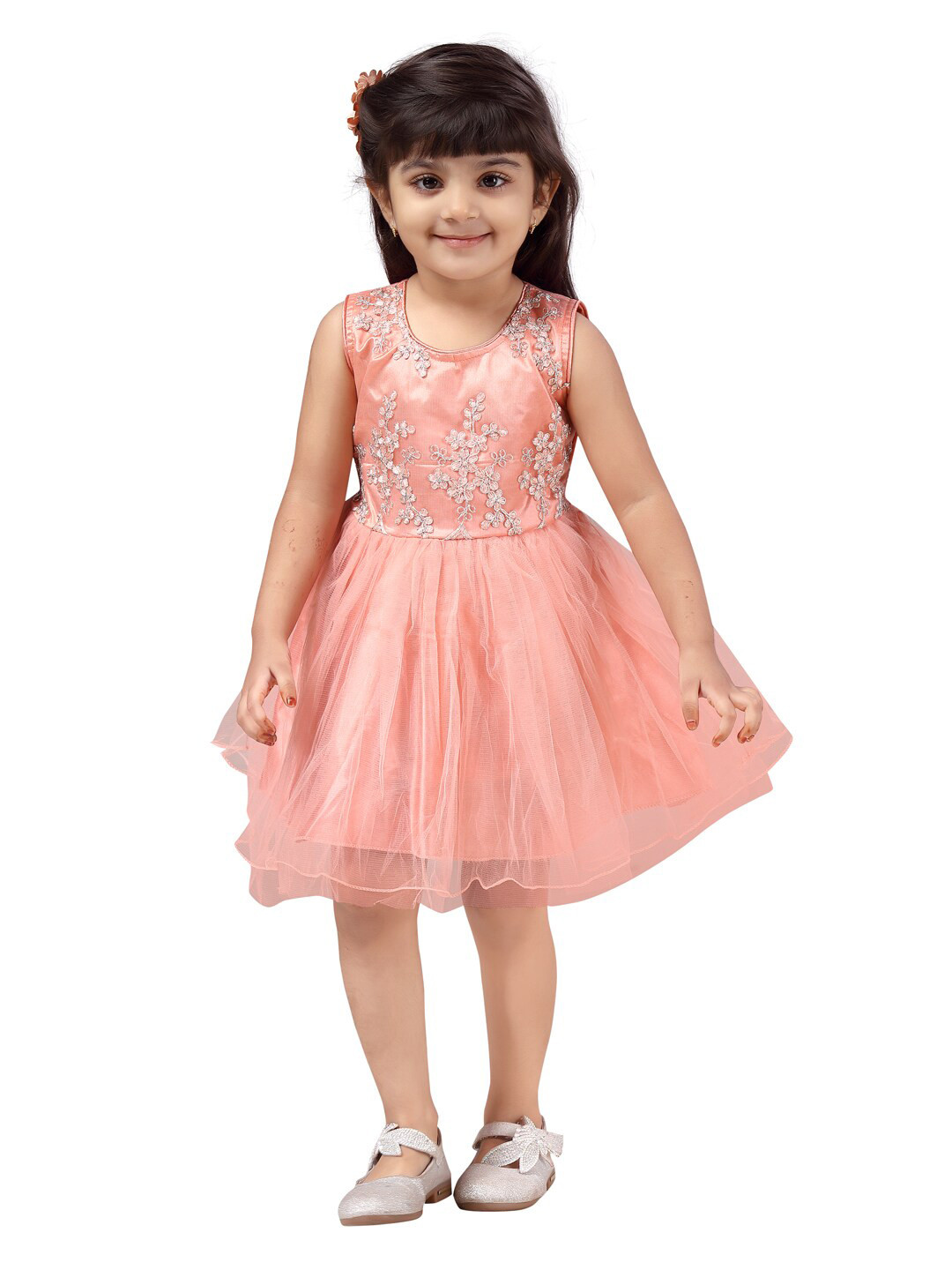 

Aarika Peach-Coloured Net Dress