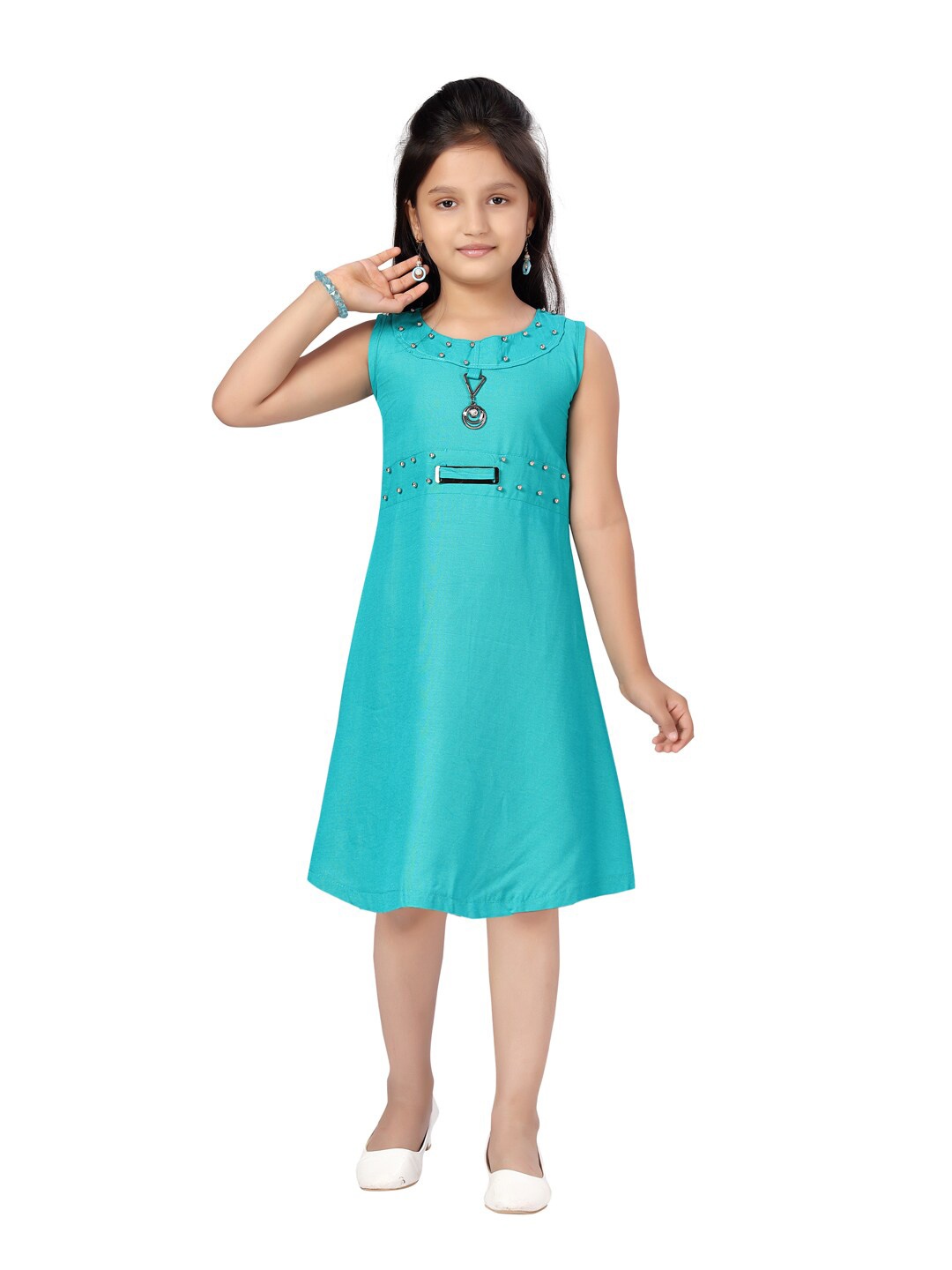 

Aarika Turquoise Blue A-Line Cotton Dress