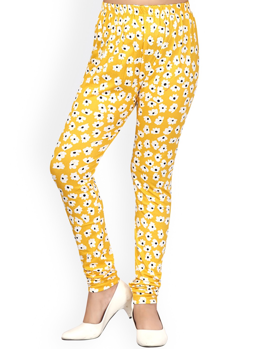 

Aarika Yellow Floral Printed Churidar-Length Cotton Leggings