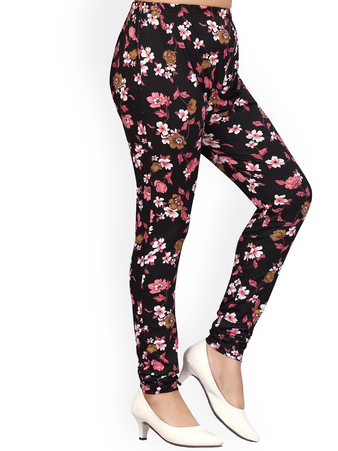 

Aarika Girls Black Floral Printed Churidar-Length Cotton Leggings
