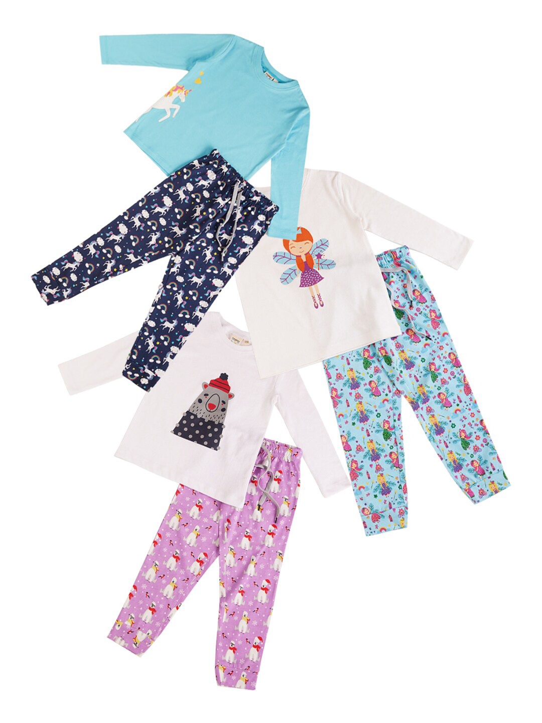 

frangipani Girls White & Blue Printed T-shirt with Pyjamas