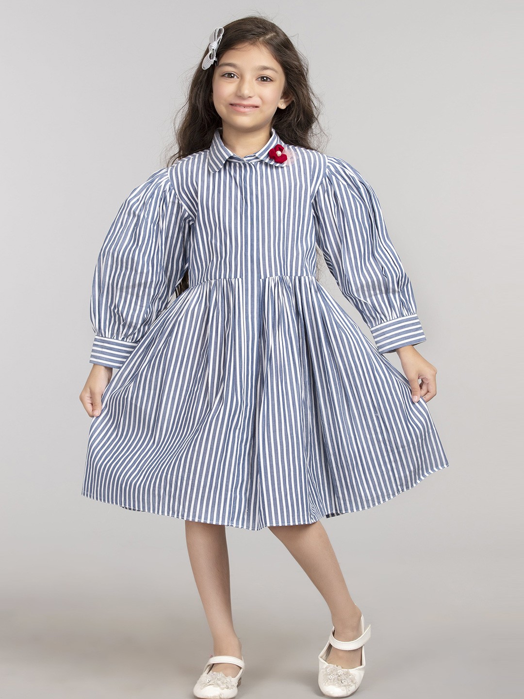 

BYB PREMIUM Girls Blue Striped Shirt Midi Dress
