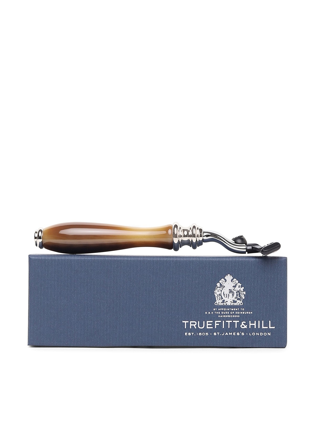 

TRUEFITT & HILL Faux Horn Chrome Wellington Mach-3 Shaving Razor, Brown