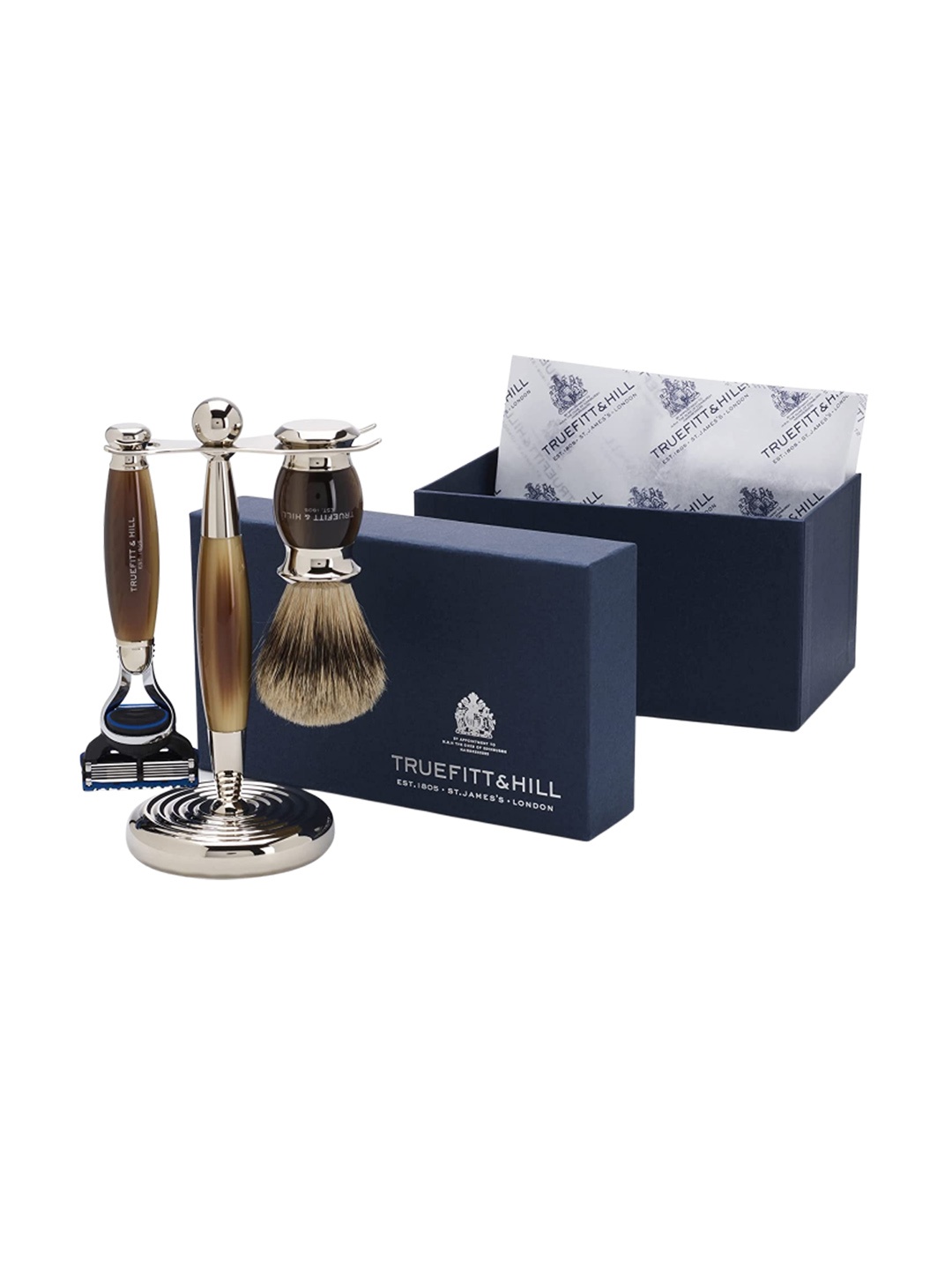 

TRUEFITT & HILL Men Horn Edwardian Collection Fusion Razor & Shaving Brush, Brown