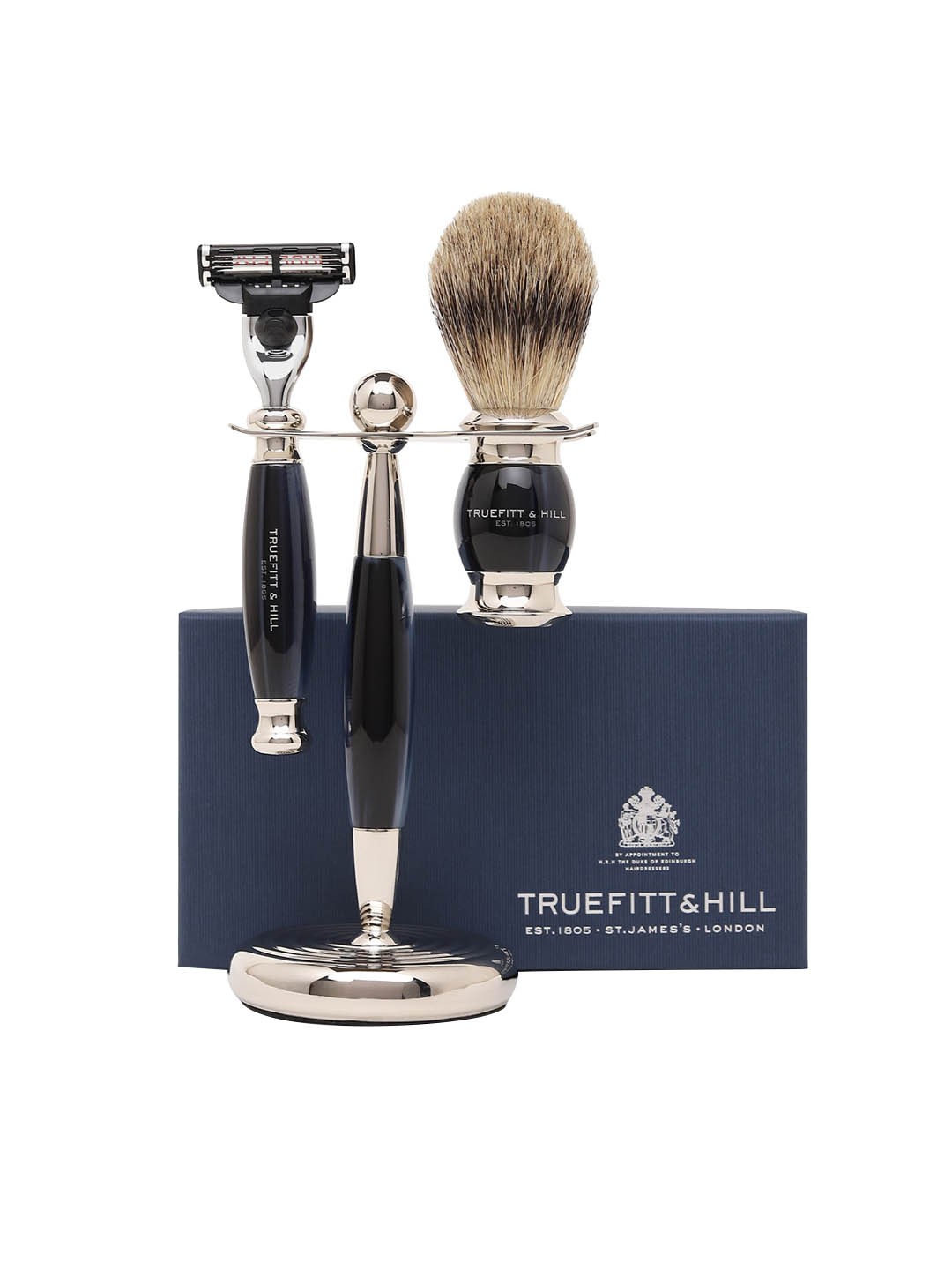 

TRUEFITT & HILL Men Opal Edwardian Collection Mach-3 Razor & Shaving Brush, Blue