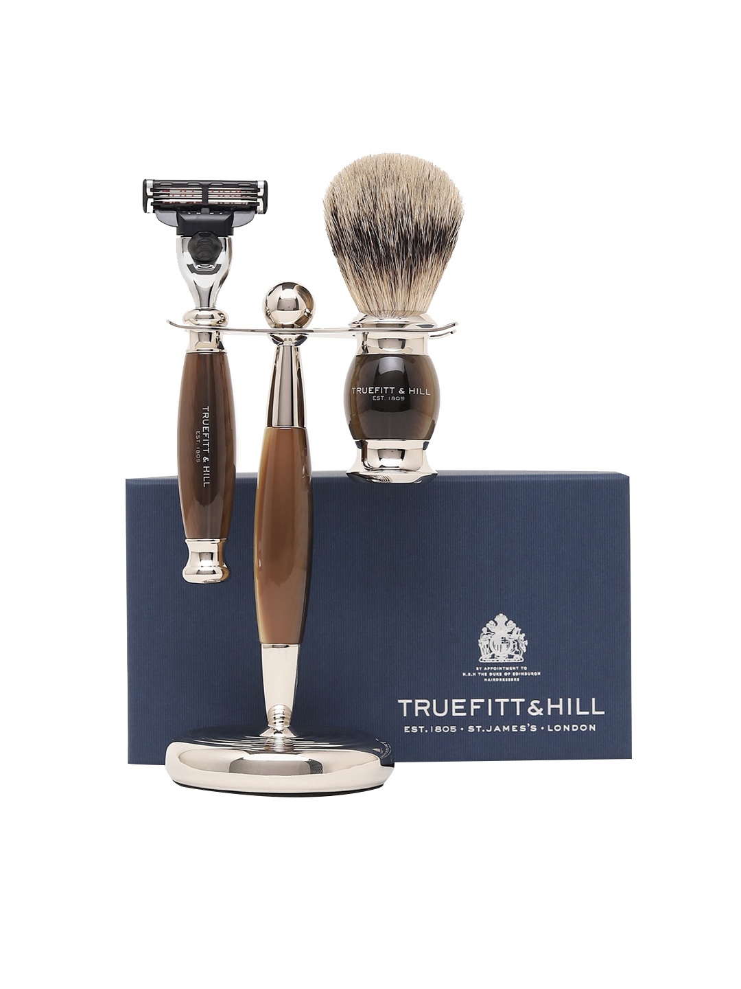 

TRUEFITT & HILL Men Horn Brown Edwardian Collection Mach-3 Razor & Shaving Brush