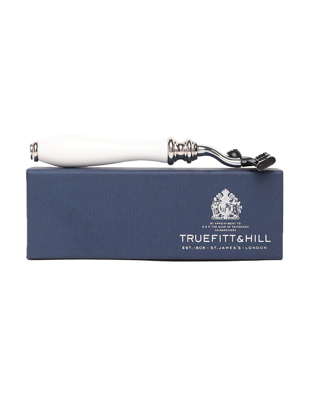 TRUEFITT & HILL Men Faux Porcelain Chrome Wellington Mach-3 Shaving Razor, White