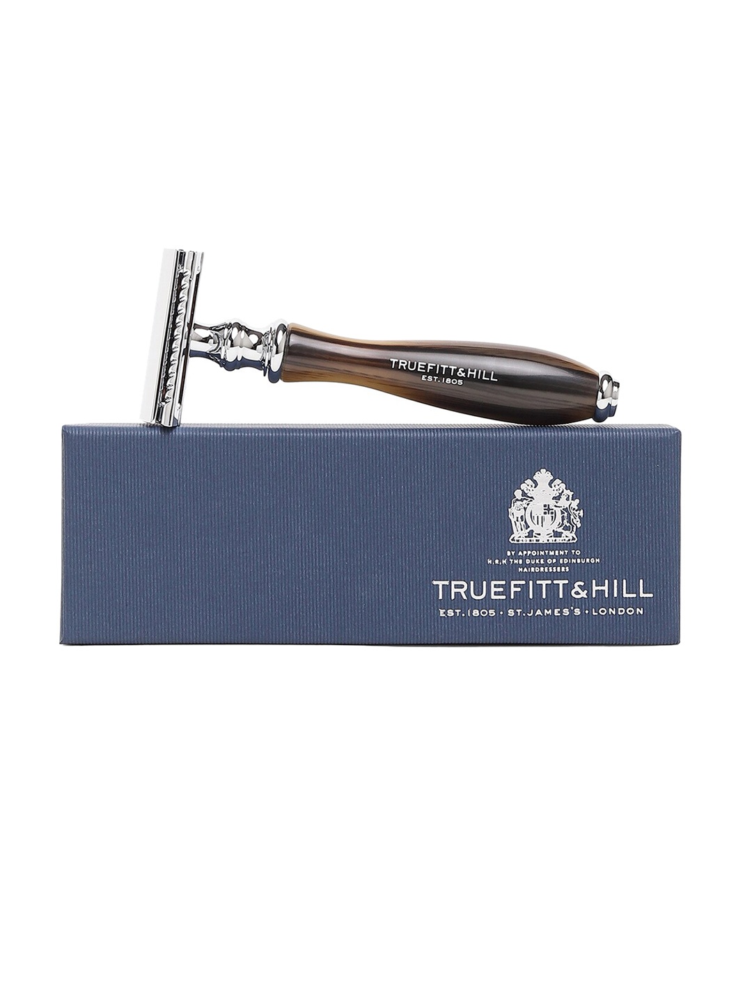 

TRUEFITT & HILL Men Faux Horn Chrome Wellington Double Edge Safety Razor, Brown