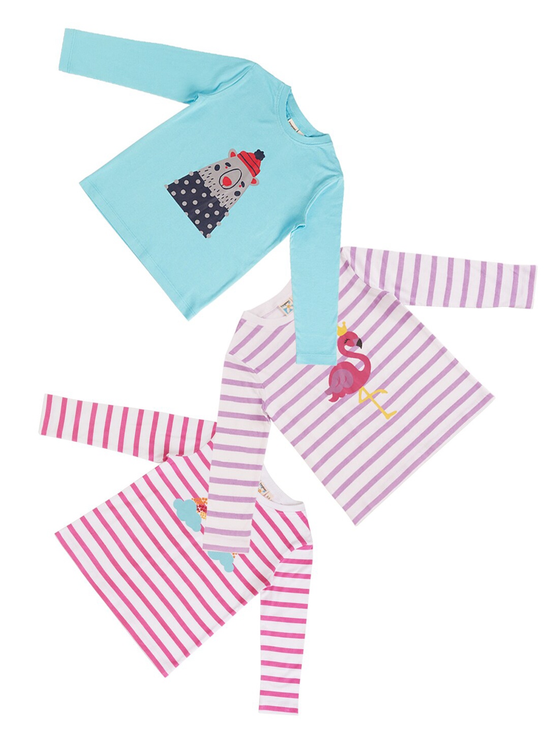 

frangipani Girls Blue & Pink Cotton Striped T-shirt Pack of 3