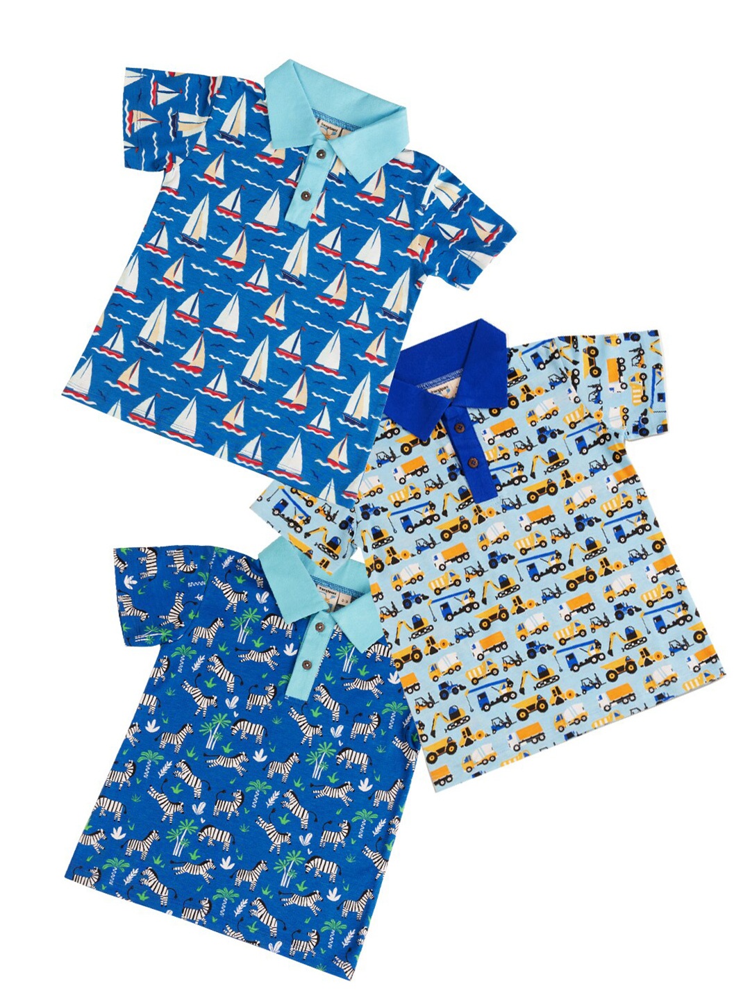 

frangipani Boys Blue & Off White Cotton Printed Polo Collar T-shirt Pack of 3