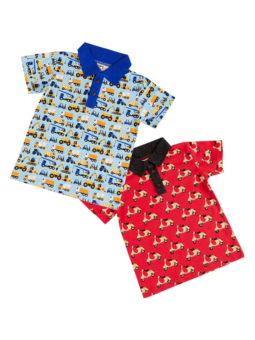 

frangipani Boys Red & Blue Cotton Printed Polo Collar T-shirt Pack of 2