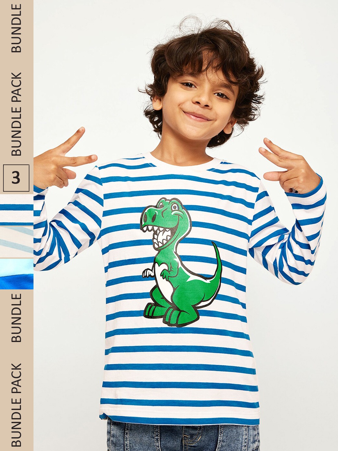 

frangipani Boys Blue & White Cotton Striped T-shirt pack of 3