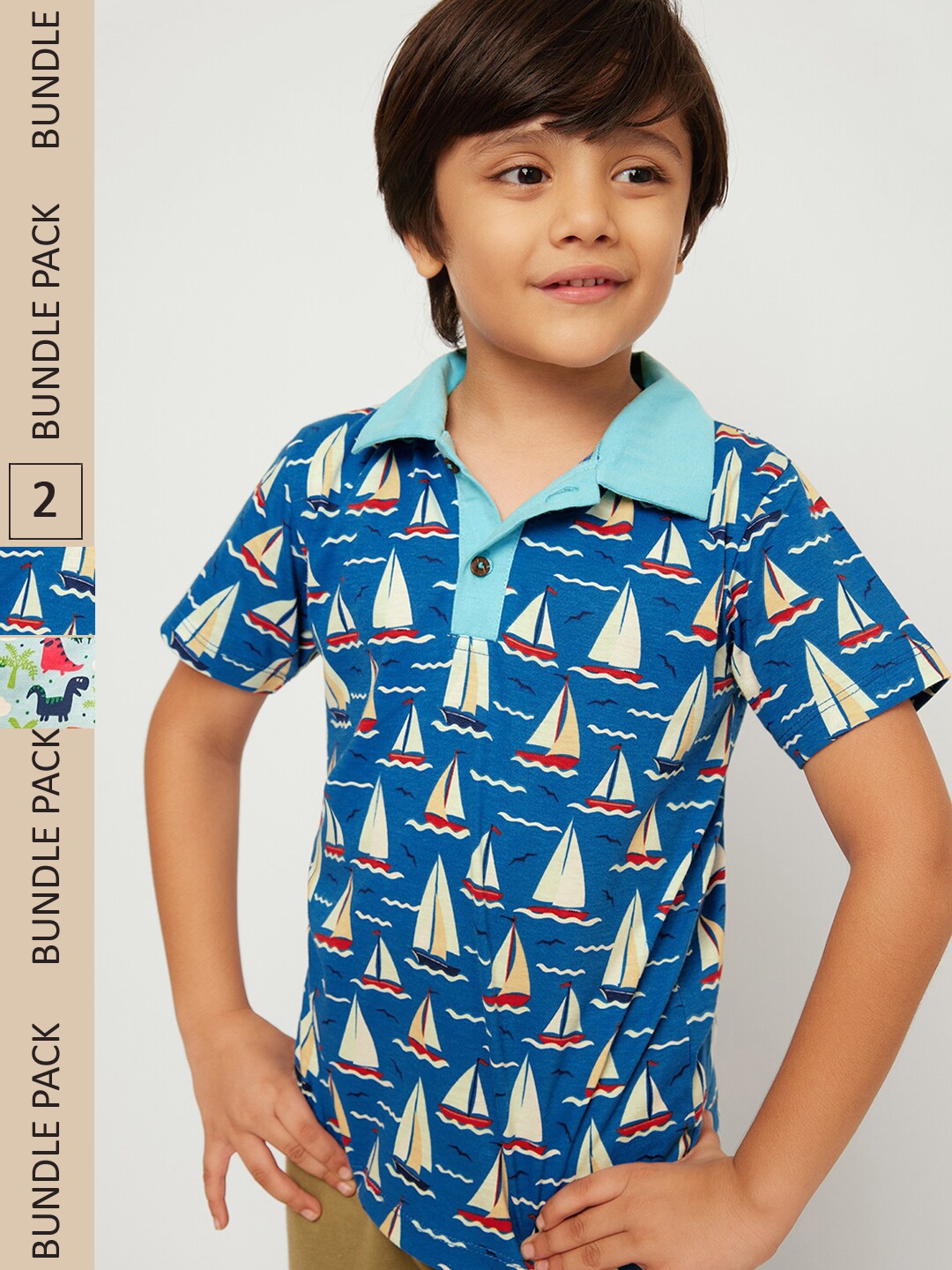 

frangipani Boys Cotton Printed Polo Collar T-shirt Pack of 2, Blue