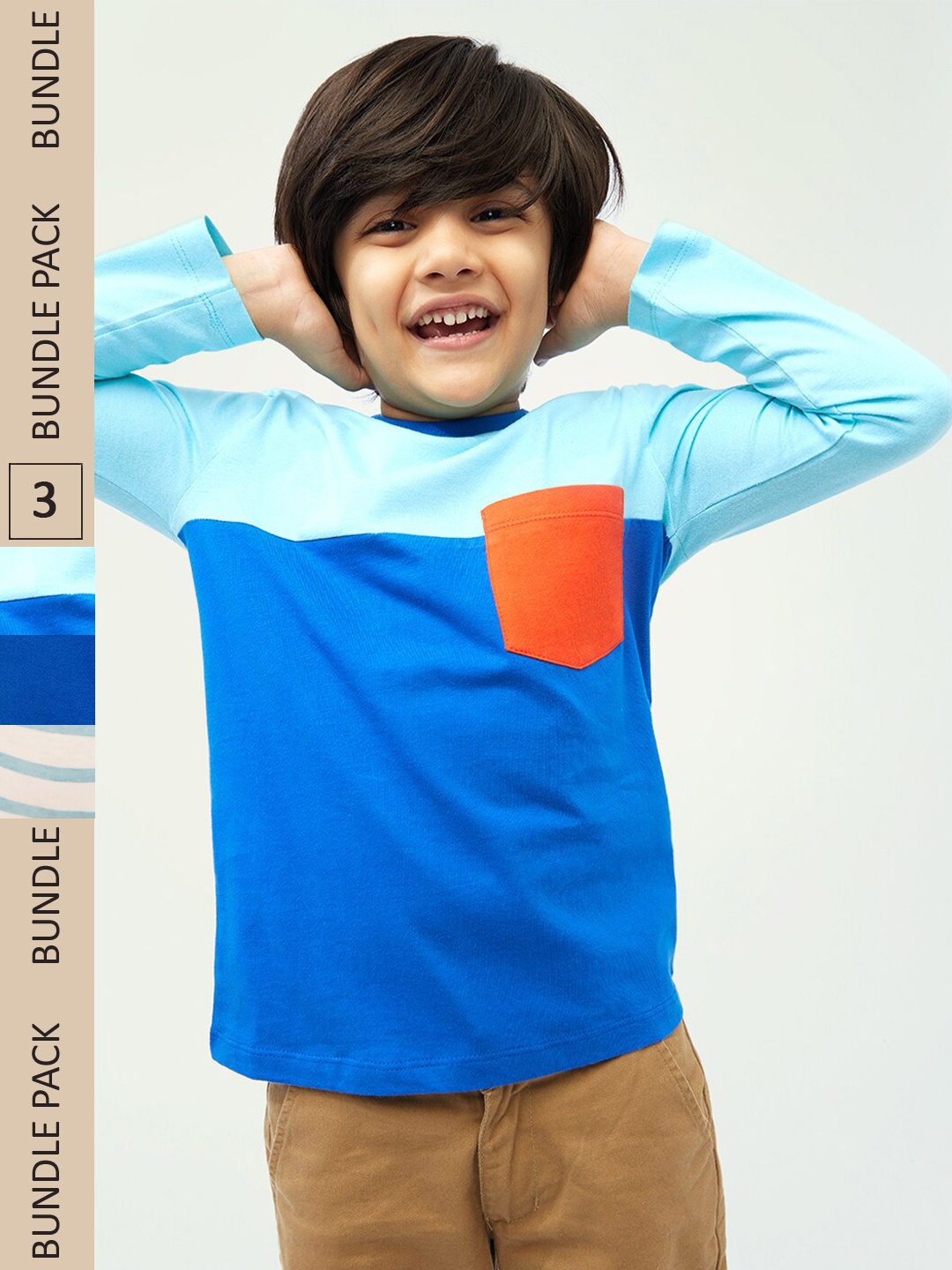

frangipani Boys Cotton Striped T-shirt Pack of 3, Blue