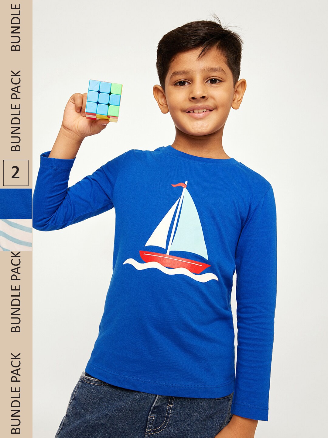 

frangipani Boys Blue & White Cotton Printed T-shirt Pack of 2