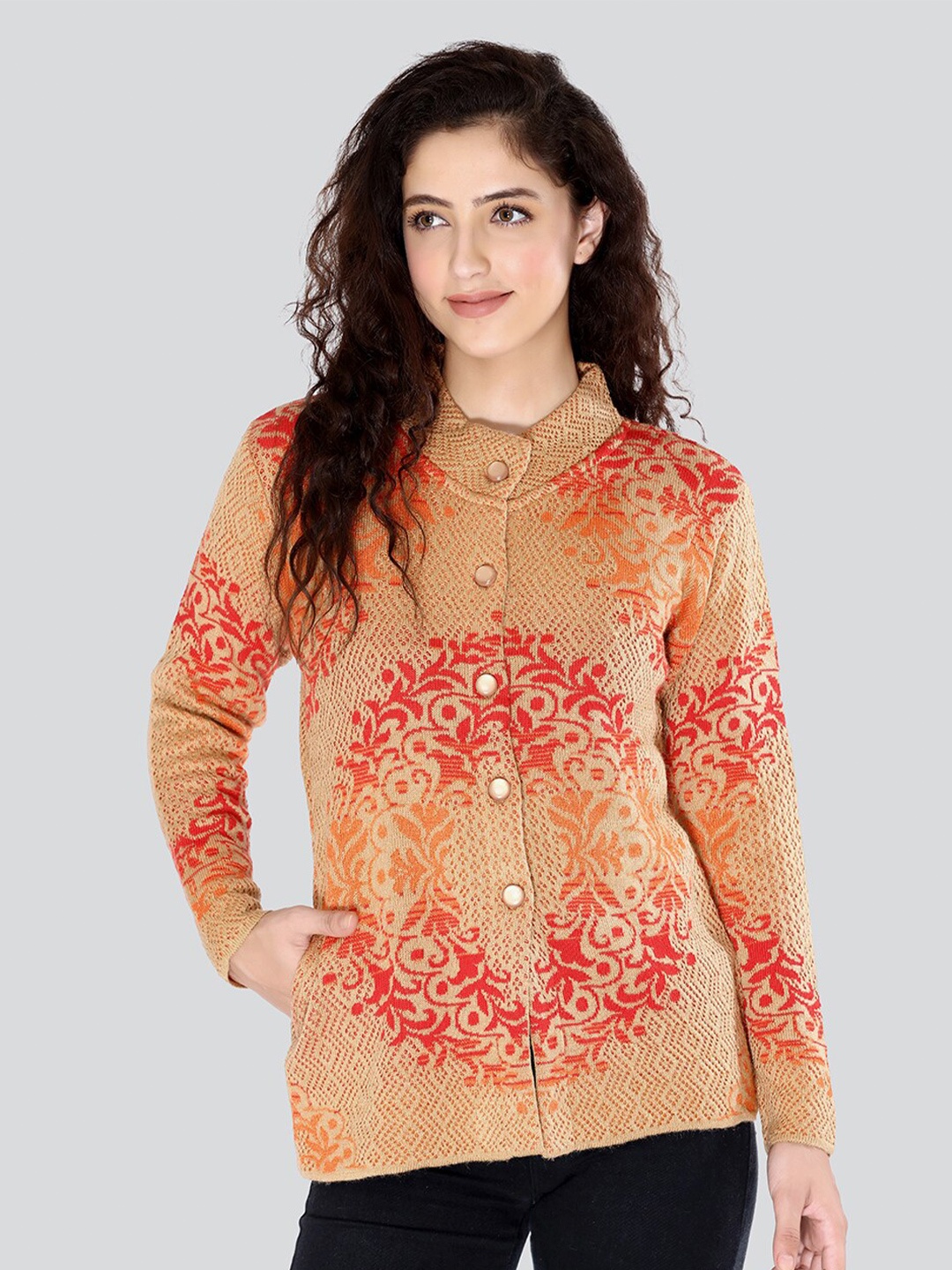 

Arshiya Women Brown & Red Printed Cardigan