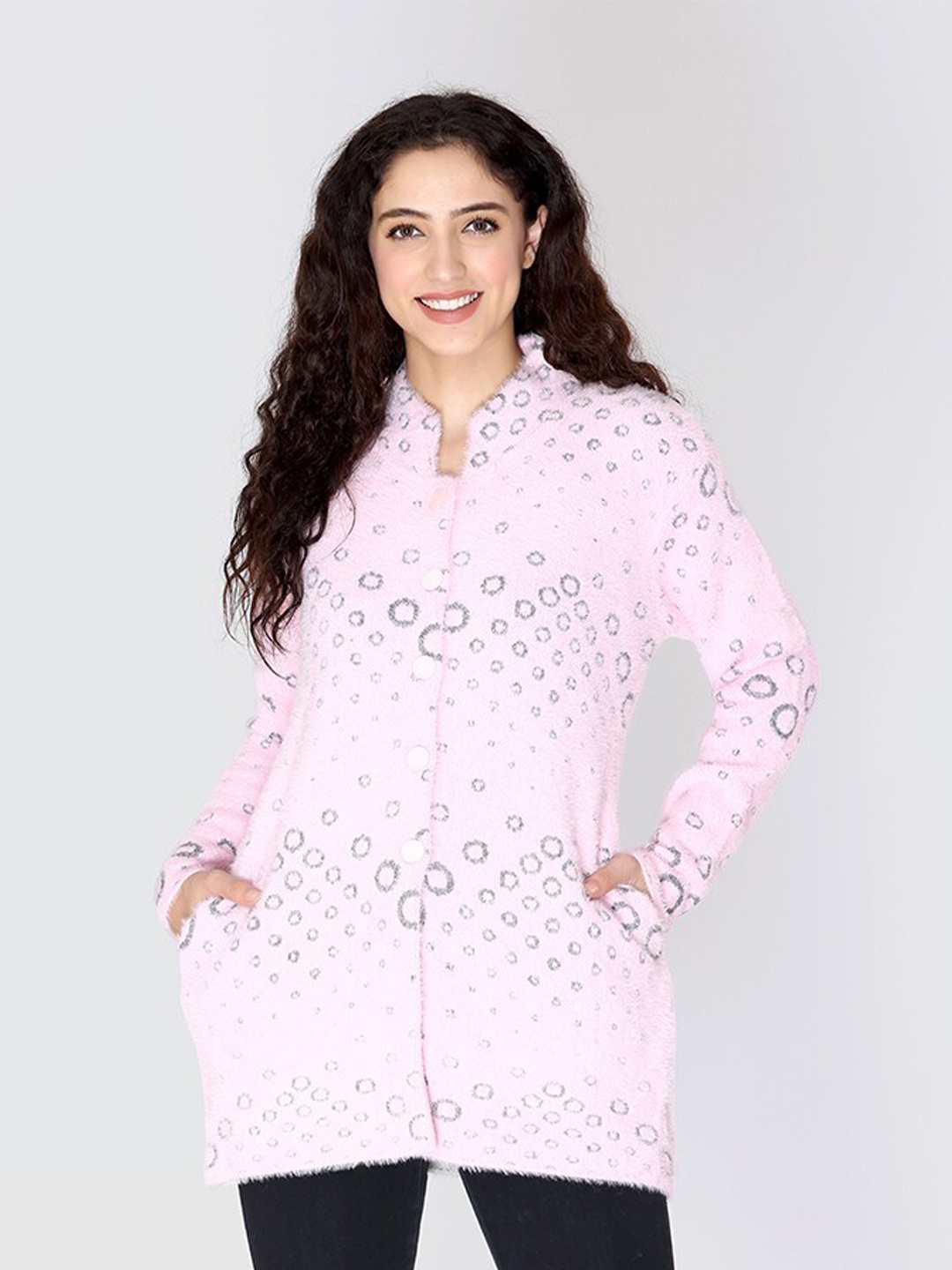 

Arshiya Women Pink & Grey Cardigan