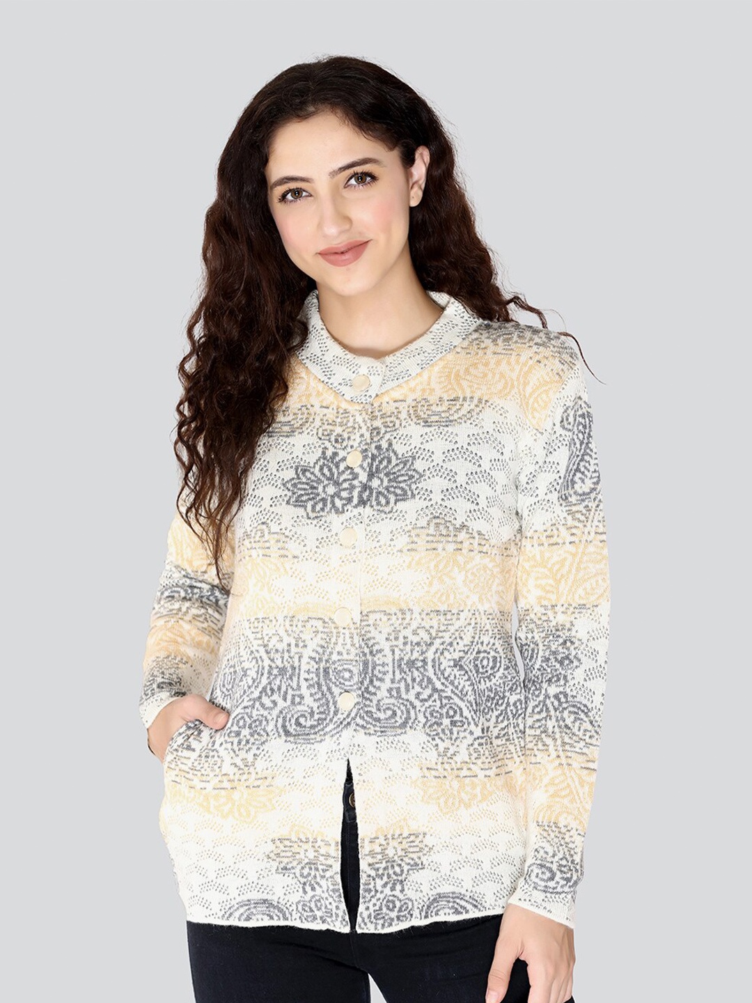 

Arshiya Women Cream-Coloured & Grey Cardigan