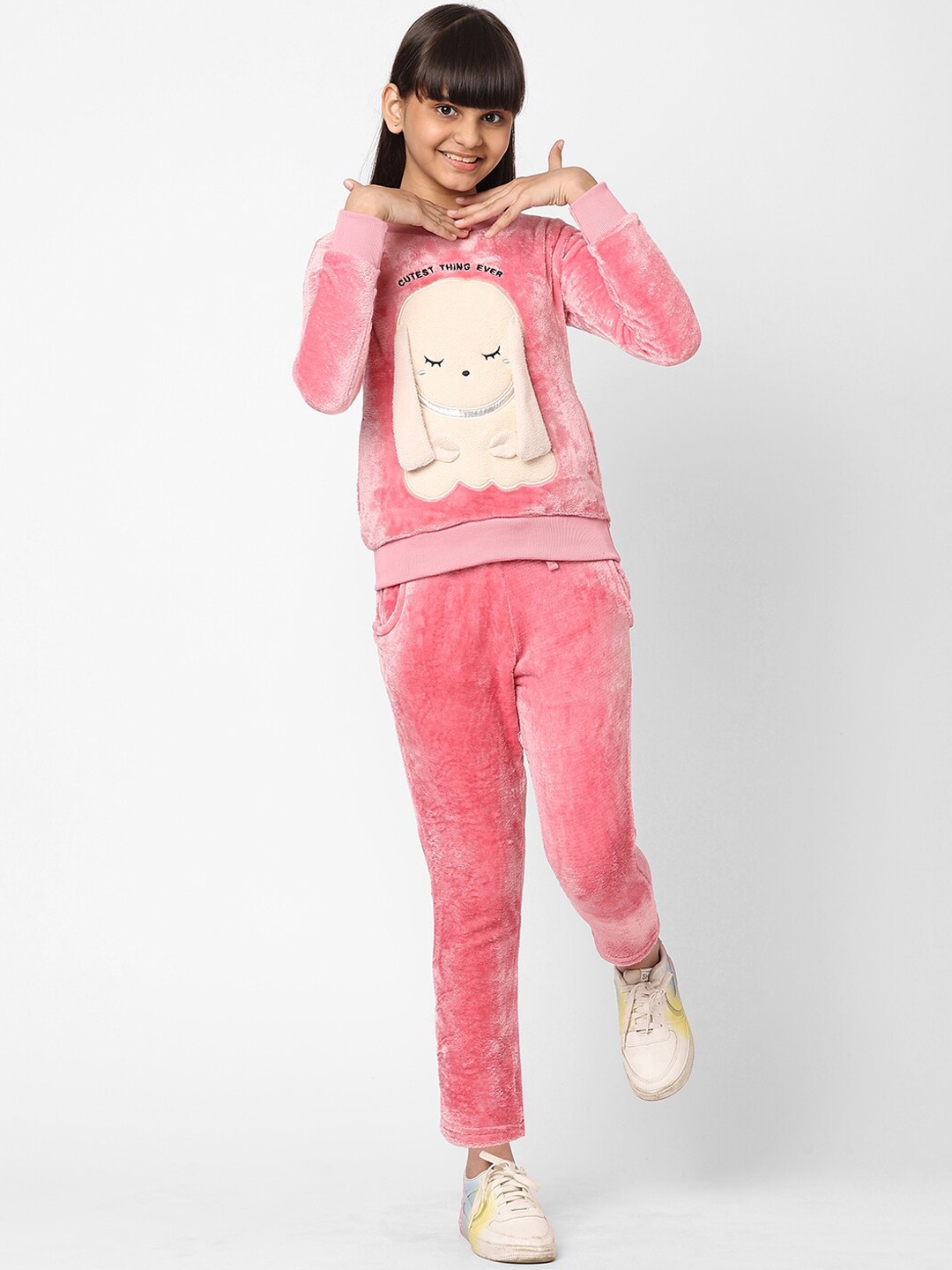 

Sweet Dreams Girls Pink Self-Design Tracksuits