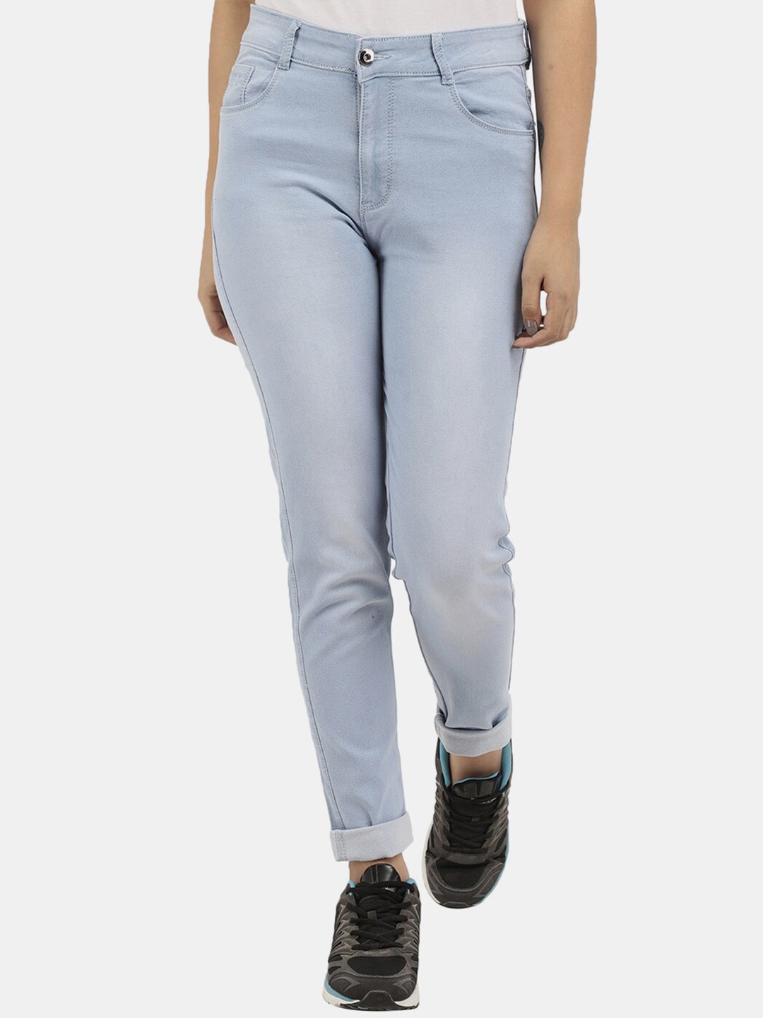 

V-Mart Women Blue Classic Light Fade Cuffed Hem Cotton Jeans