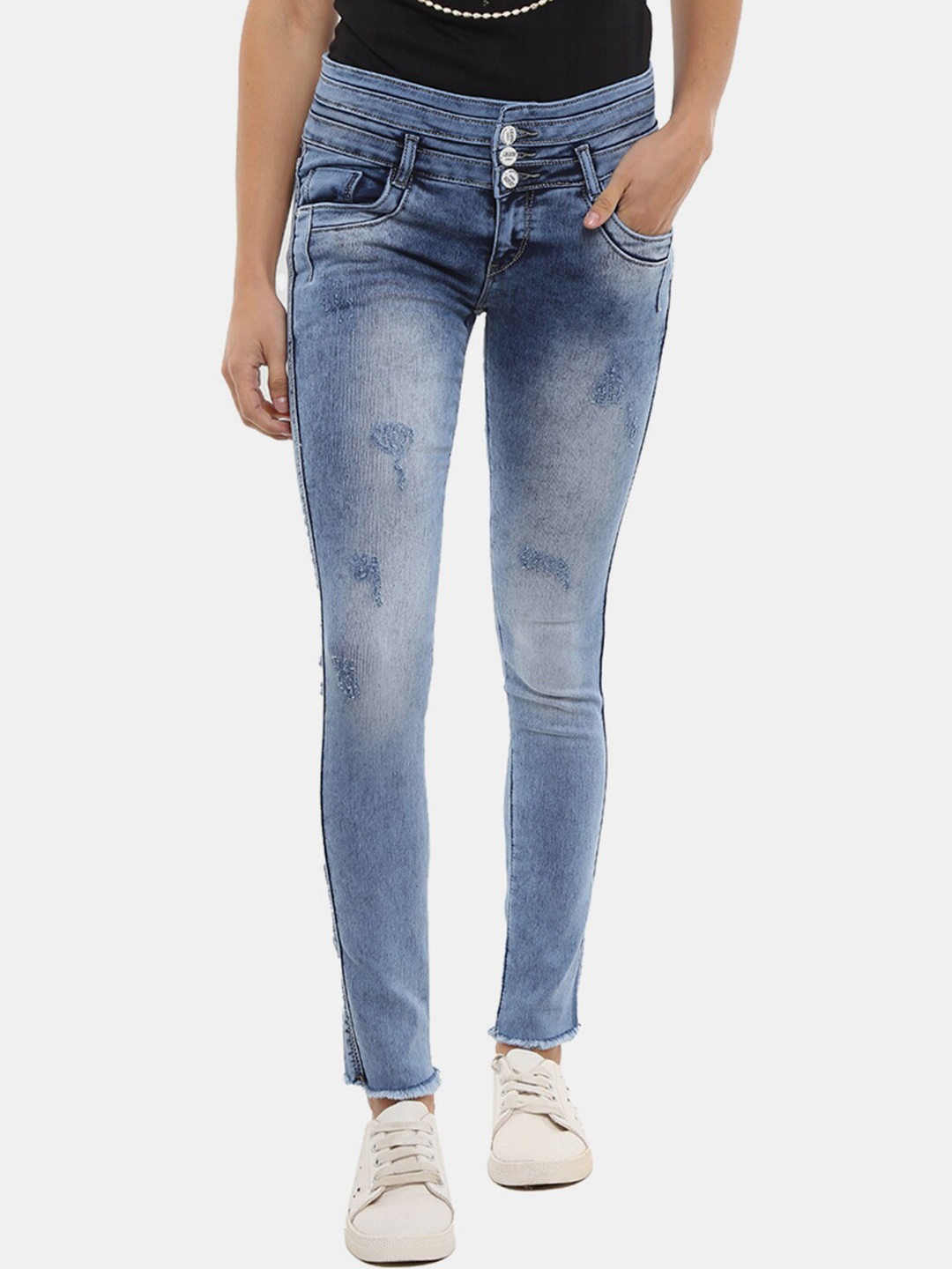 

V-Mart Women Blue Classic Low Distress Heavy Fade Cotton Jeans