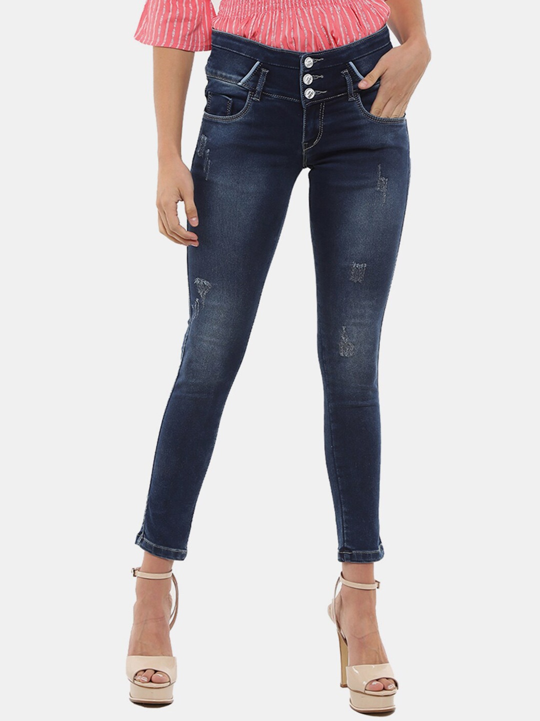 

V-Mart Women Blue Classic Mildly Distressed Light Fade Cotton Jeans