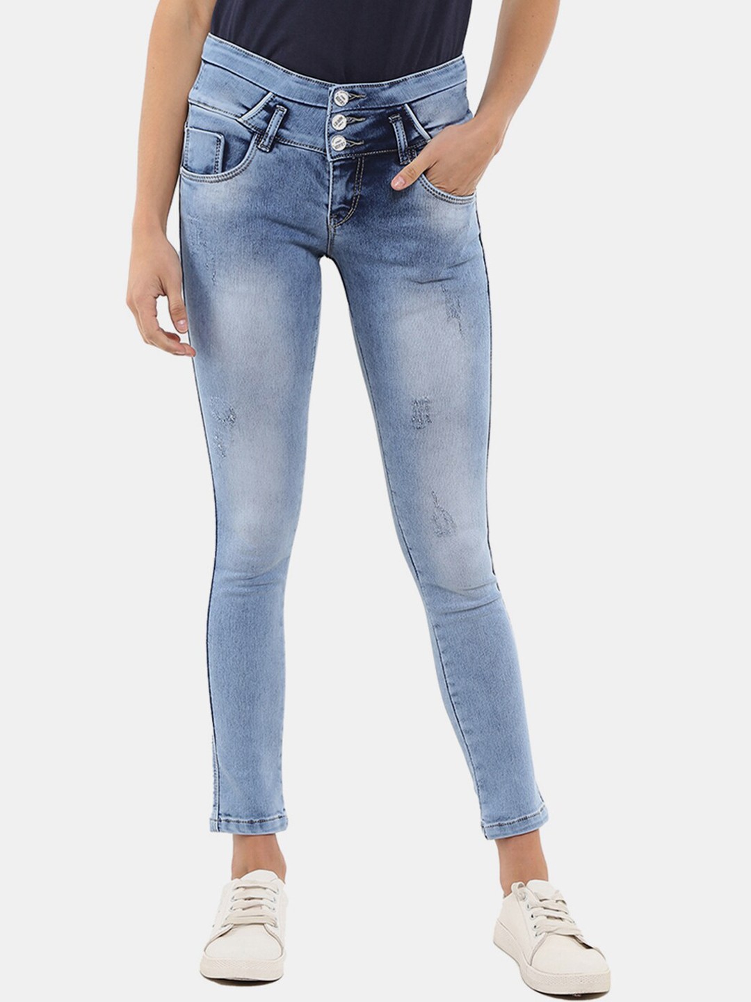 

V-Mart Women Blue Classic Low Distress Heavy Fade Cotton Jeans