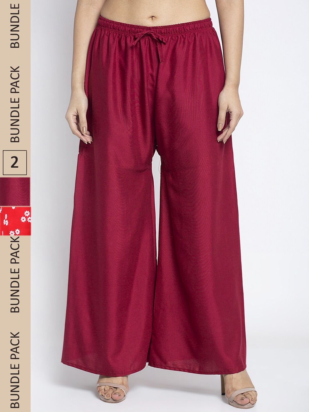 

GRACIT Women Maroon & Red 2 Floral Printed Flared Palazzos