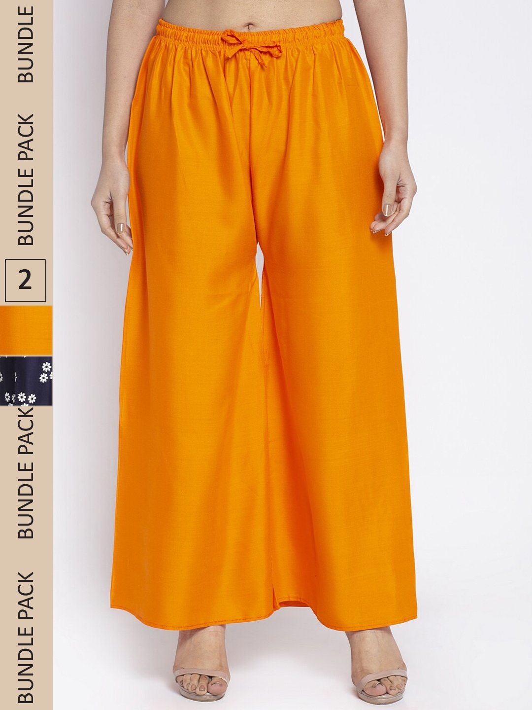

GRACIT Women Orange & Navy Blue 2 Floral Printed Flared Ethnic Palazzos