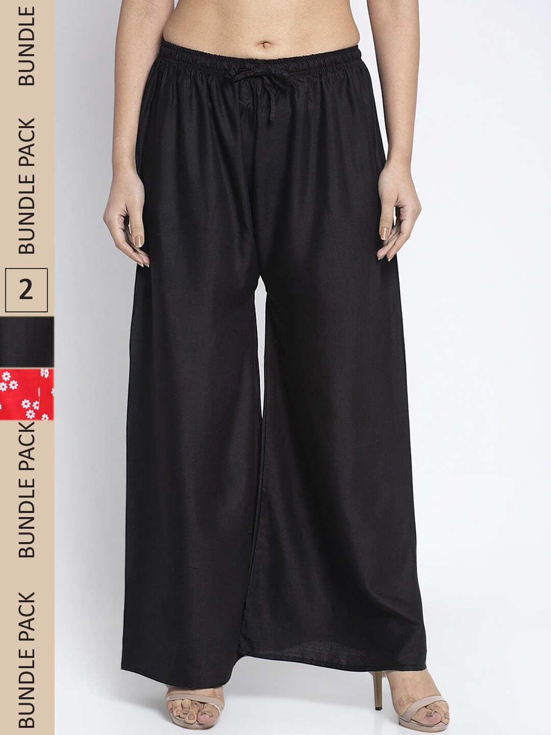 

GRACIT Women Black & Red 2 Floral Printed Flared Palazzos