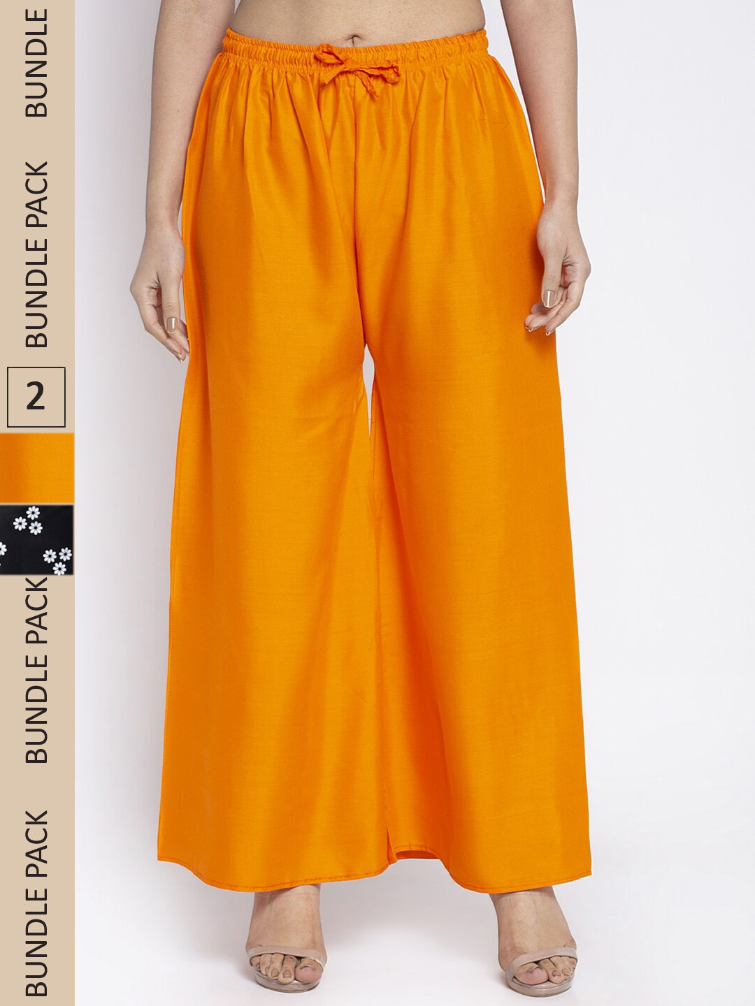 

GRACIT Women Orange & Black 2 Floral Printed Flared Ethnic Palazzos