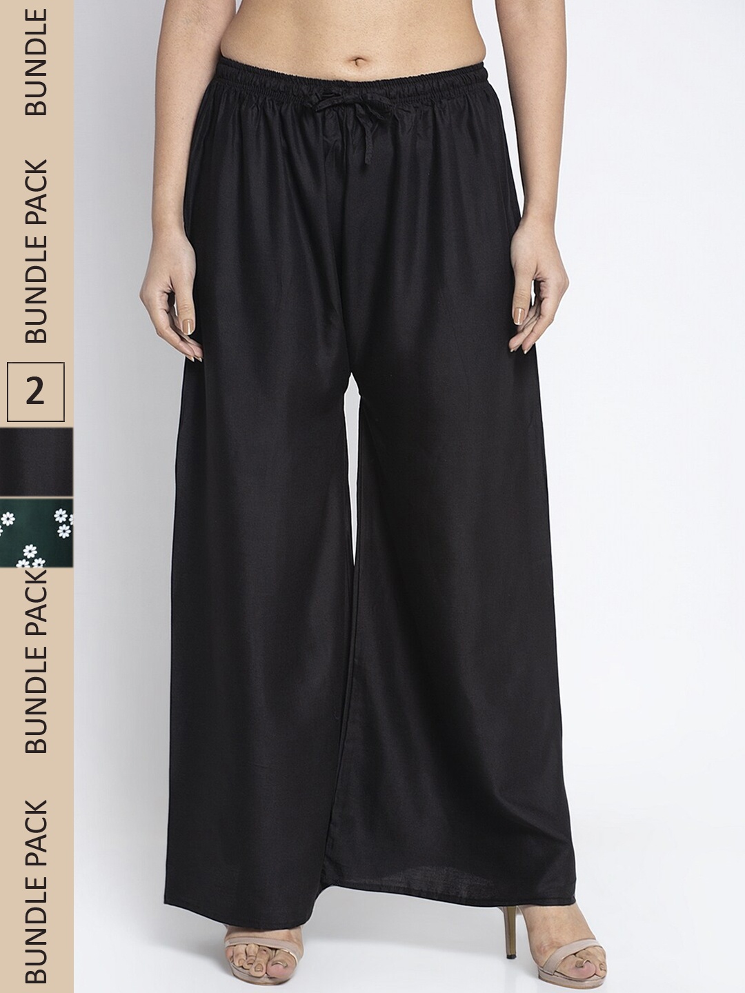 

GRACIT Women Black & Green 2 Floral Printed Flared Palazzos