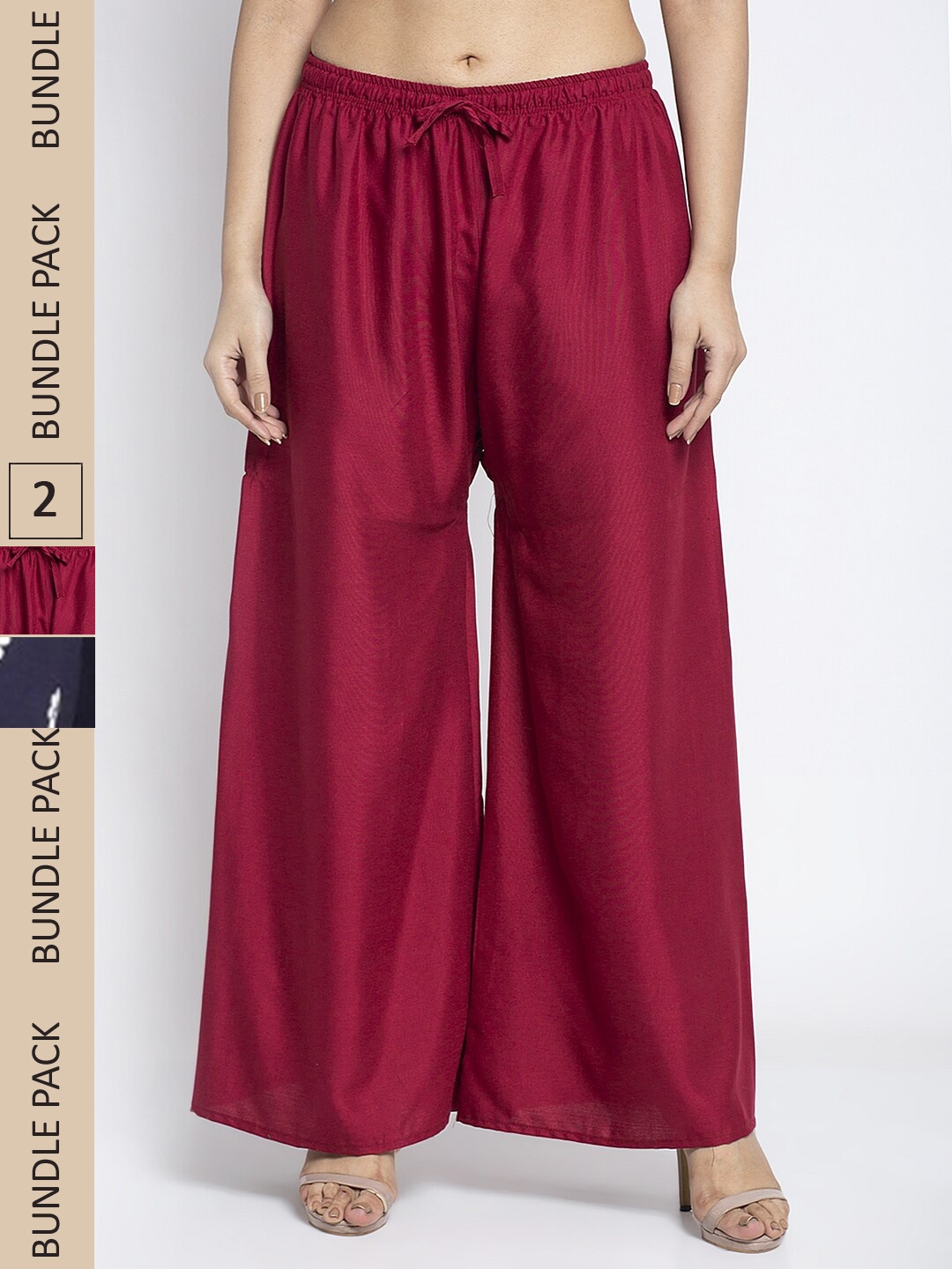 

GRACIT Women Maroon & Navy Blue 2 Floral Printed Flared Ethnic Palazzos