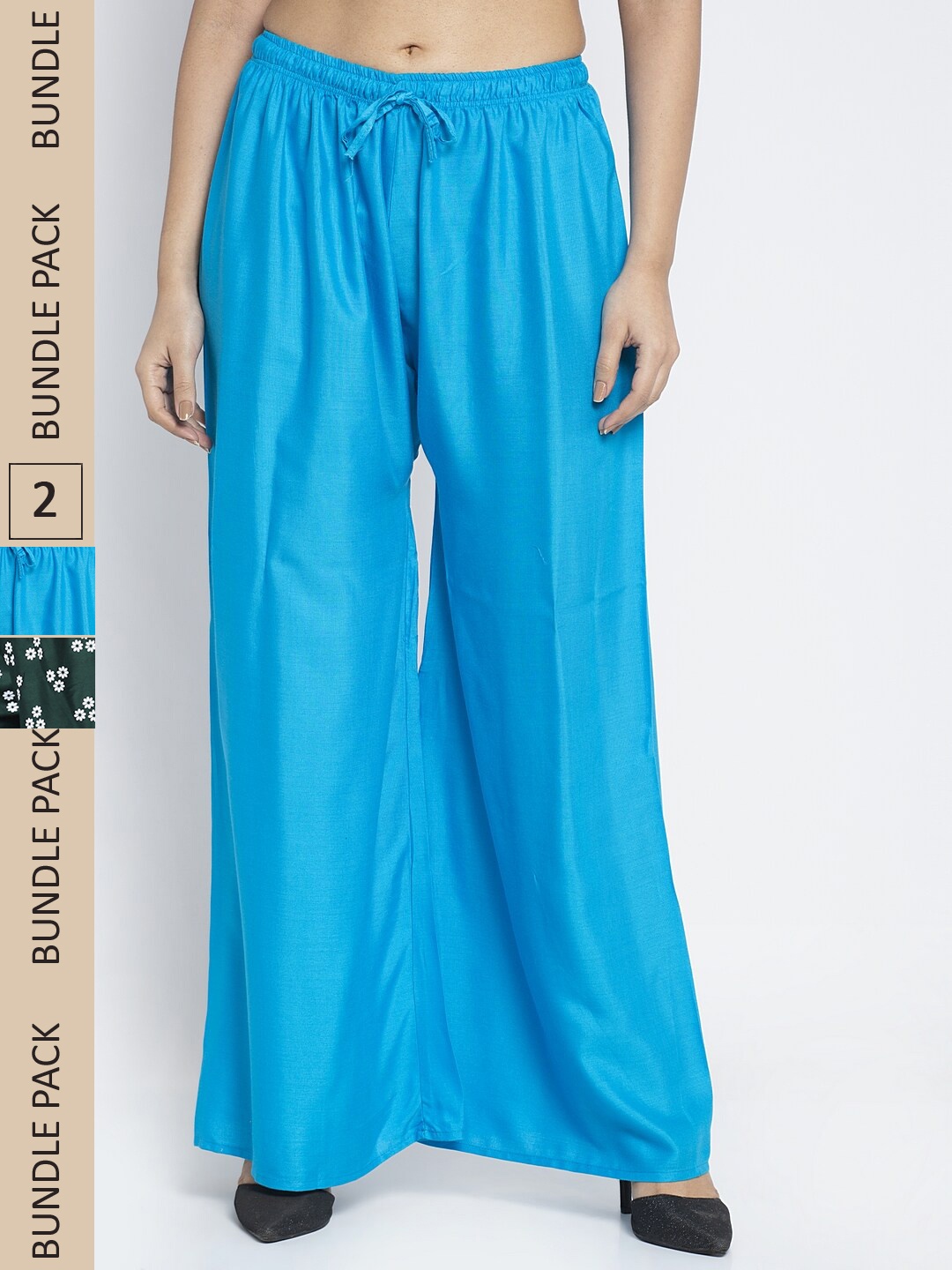 

GRACIT Women Blue & Green 2 Floral Printed Flared Palazzos