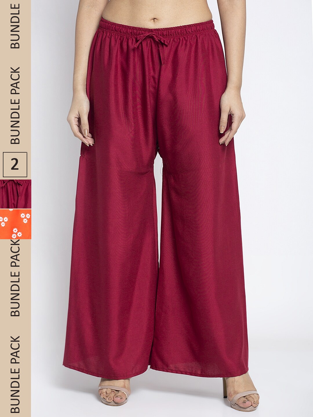 

GRACIT Women Maroon & Orange 2 Floral Printed Flared Ethnic Palazzos