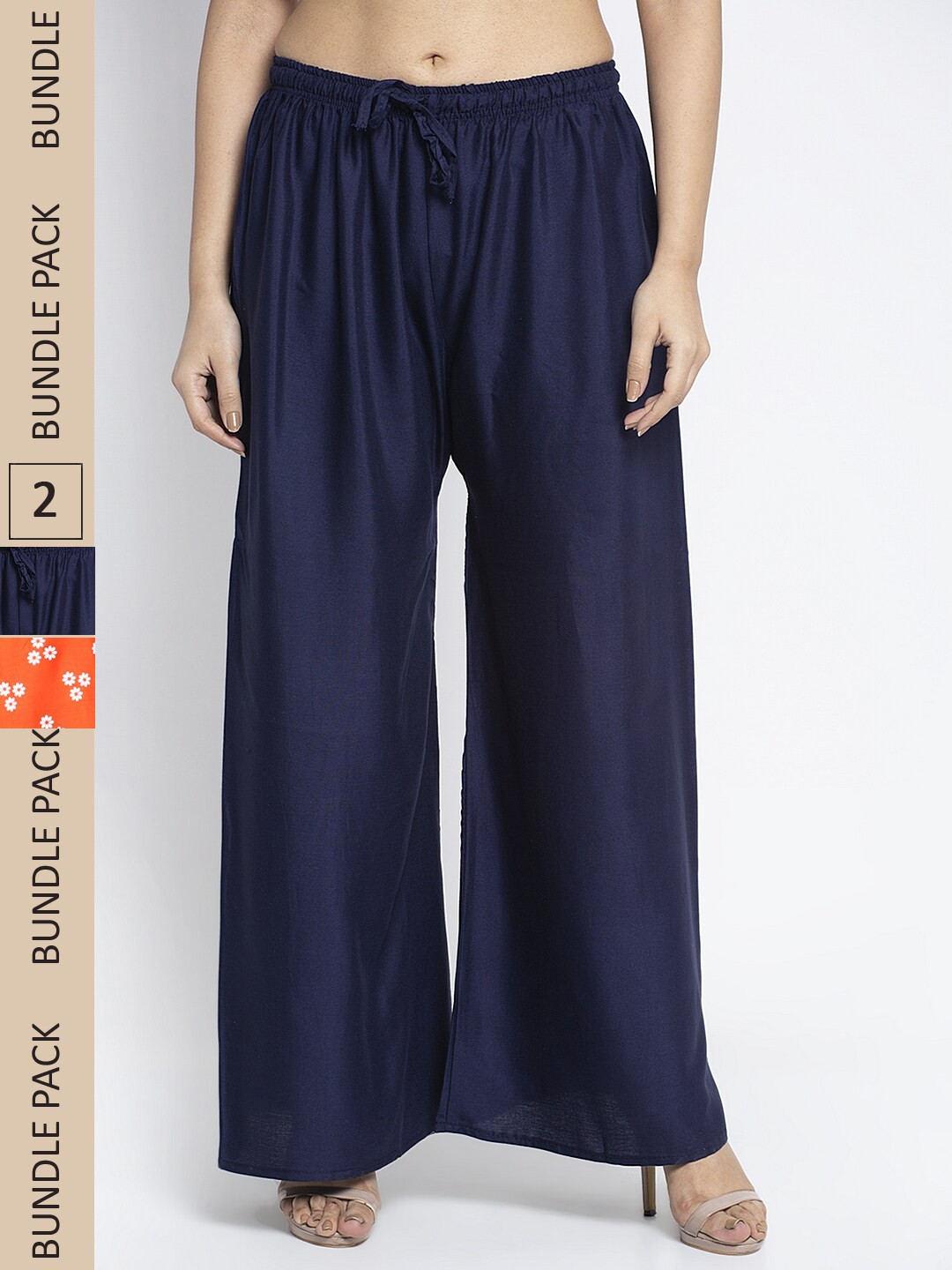 

GRACIT Women Navy Blue & Orange 2 Floral Printed Flared Ethnic Palazzos