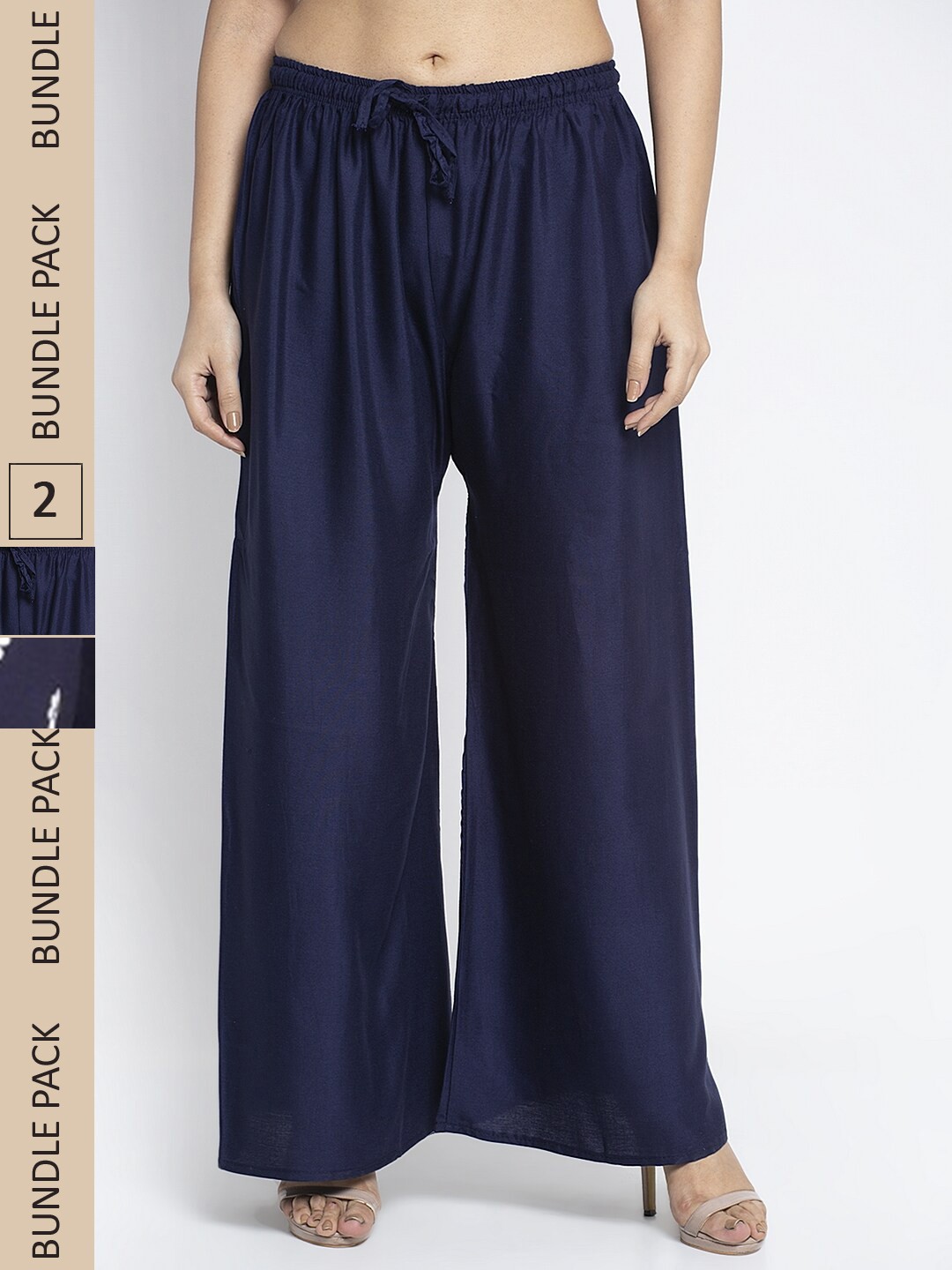 

GRACIT Women Navy Blue & White 2 Floral Printed Flared Palazzos