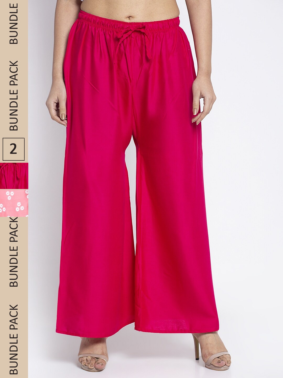 

GRACIT Women Pink & White 2 Floral Printed Flared Palazzos