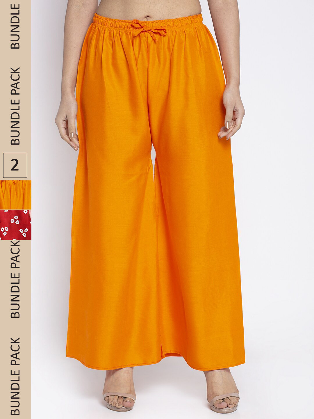 

GRACIT Women Orange & Maroon 2 Floral Printed Flared Palazzos