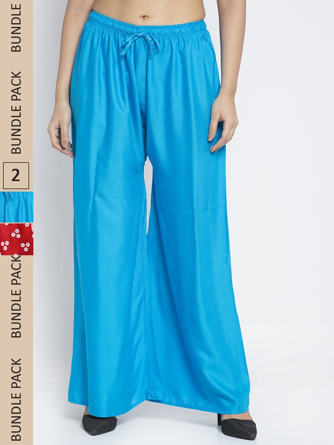 

GRACIT Women Blue & Maroon 2 Floral Printed Flared Palazzos