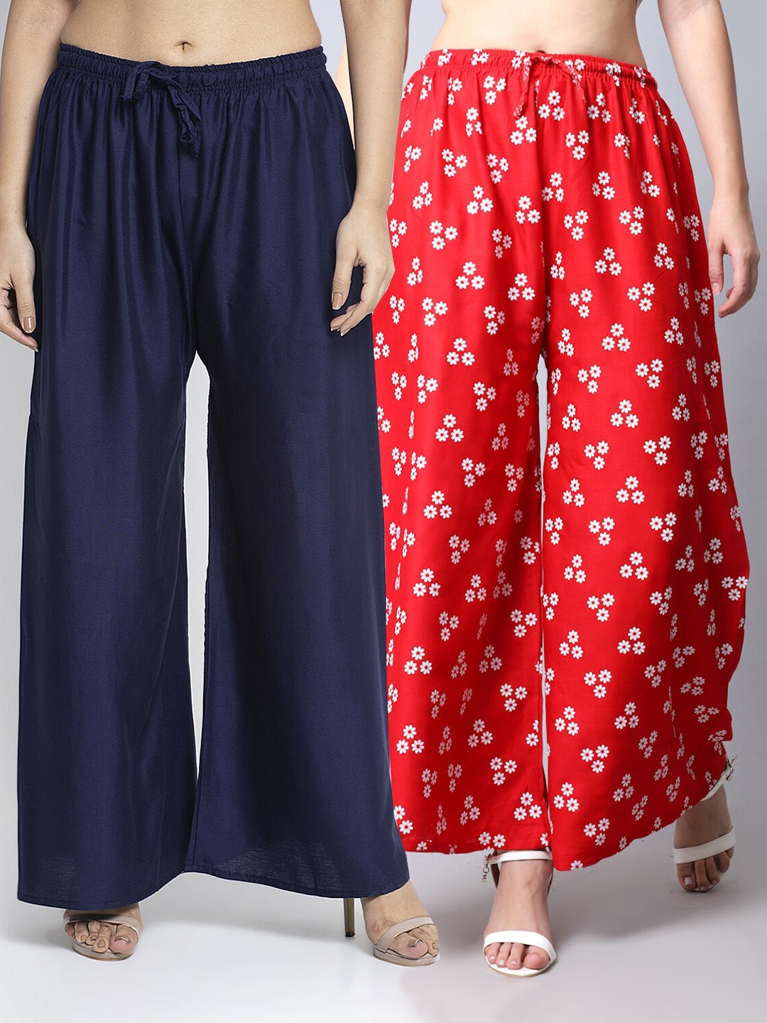 

GRACIT Women Navy Blue & Red 2 Floral Printed Flared Ethnic Palazzos