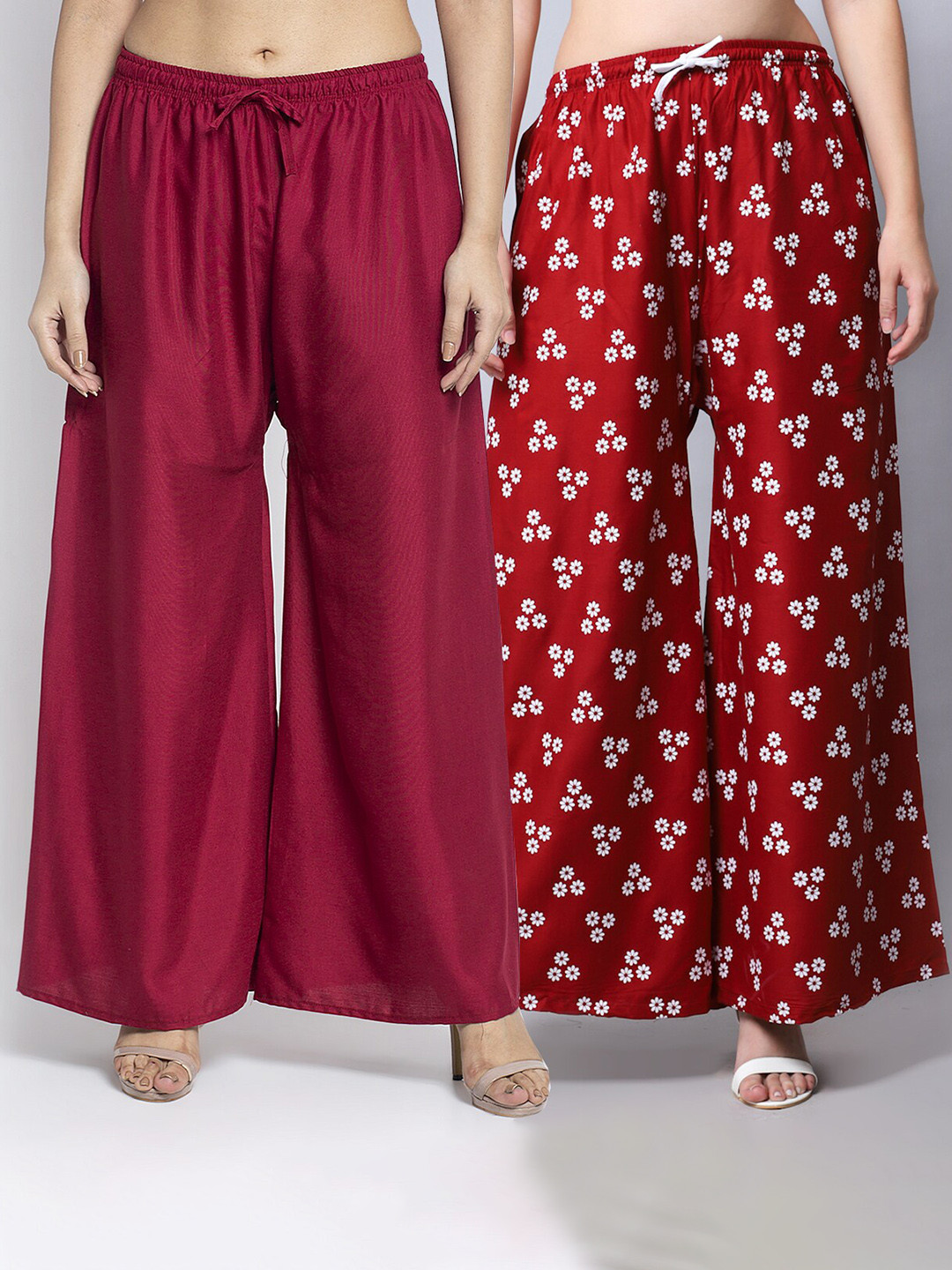

GRACIT Women Maroon & White 2 Floral Printed Flared Ethnic Palazzos