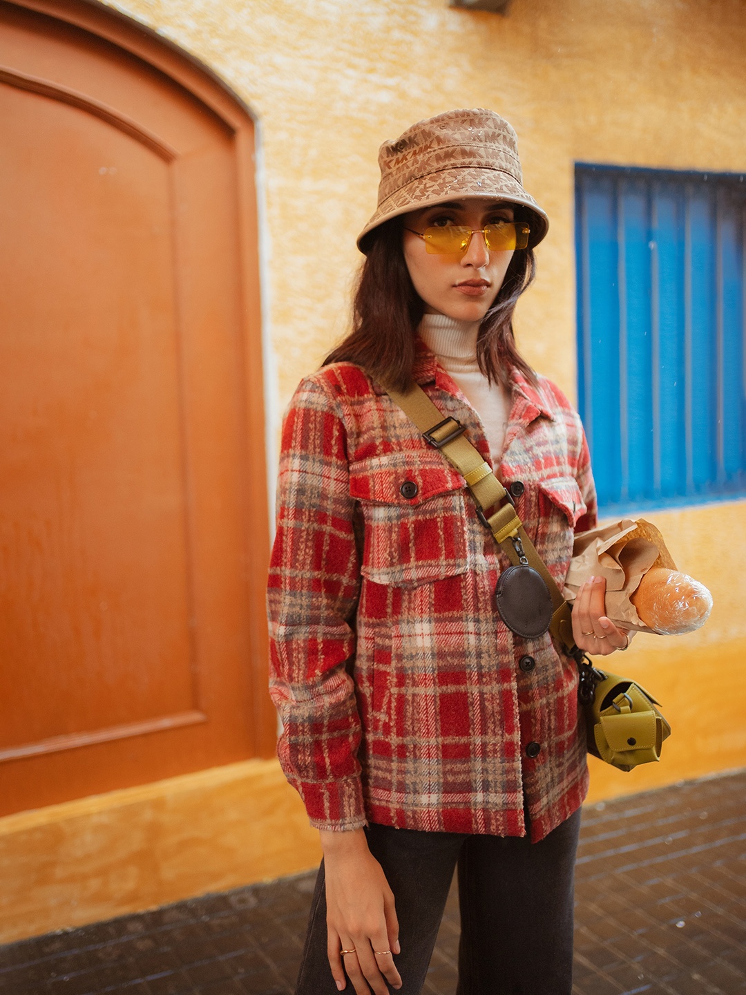 

Dlanxa Women Maroon & Beige Checked Tailored Jacket