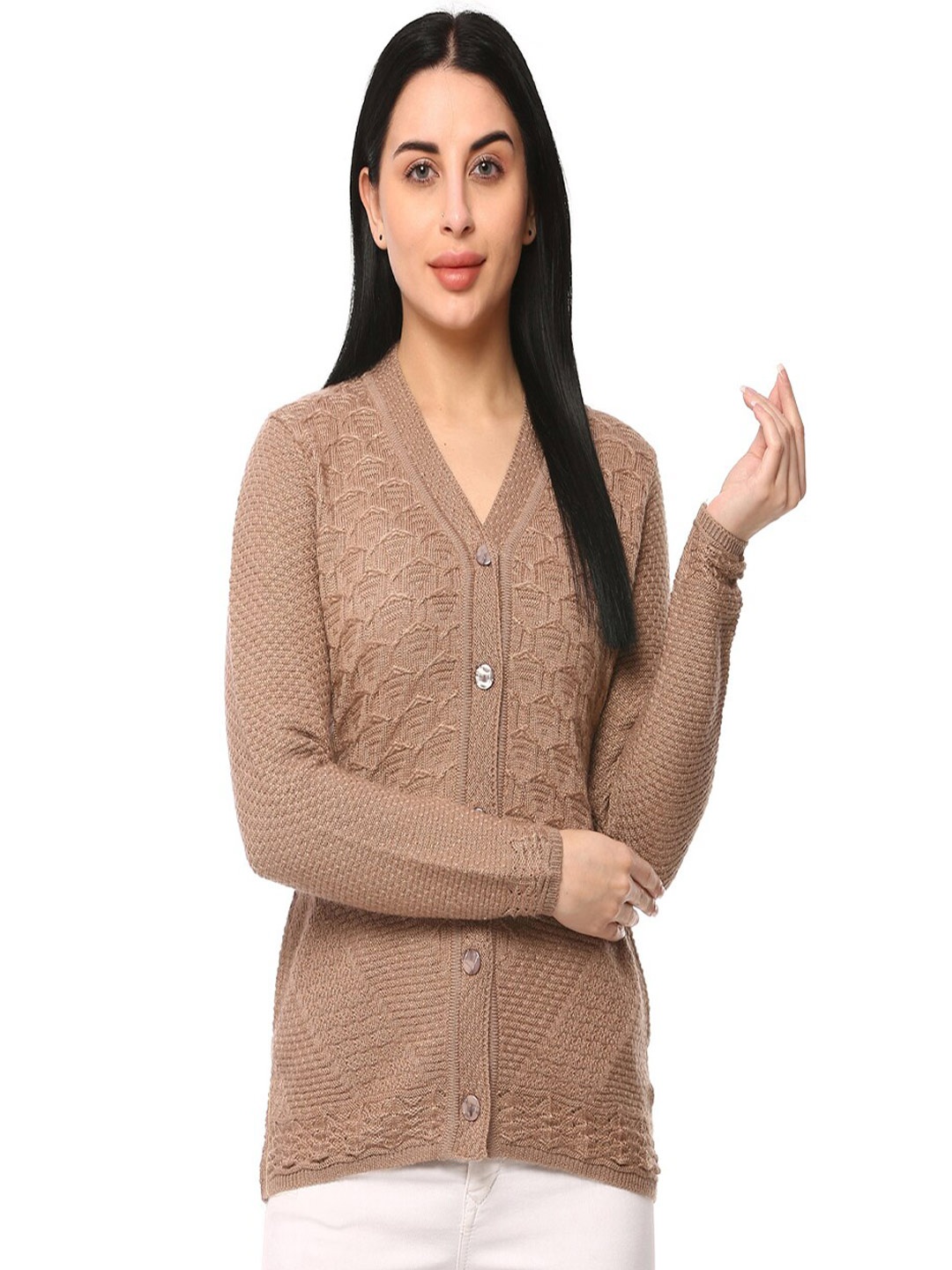 

GLAMAZE Women Brown Cable Knit Cardigan