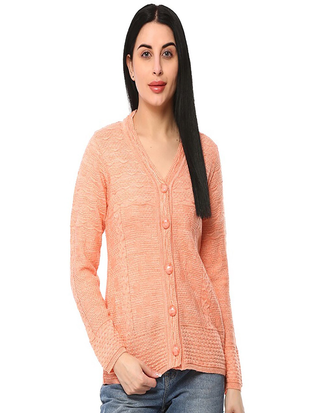

GLAMAZE Women Orange Ribbed Cardigan
