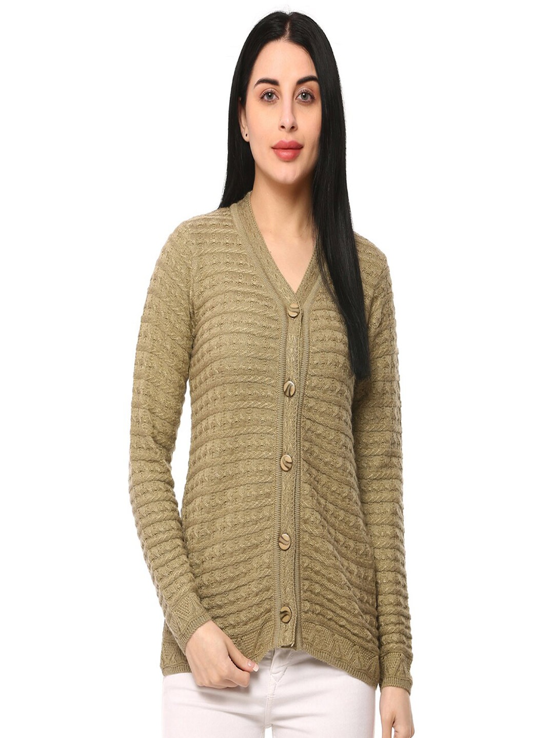 

GLAMAZE Women Beige Cable Knit Cardigan