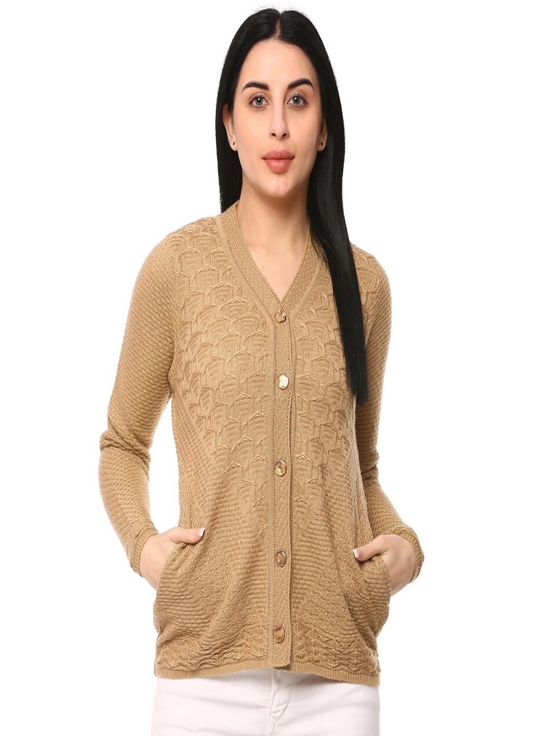 

GLAMAZE Women Brown Cable Knit Cardigan