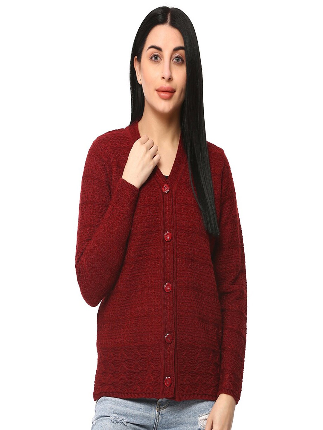 

GLAMAZE Women Maroon Cardigan